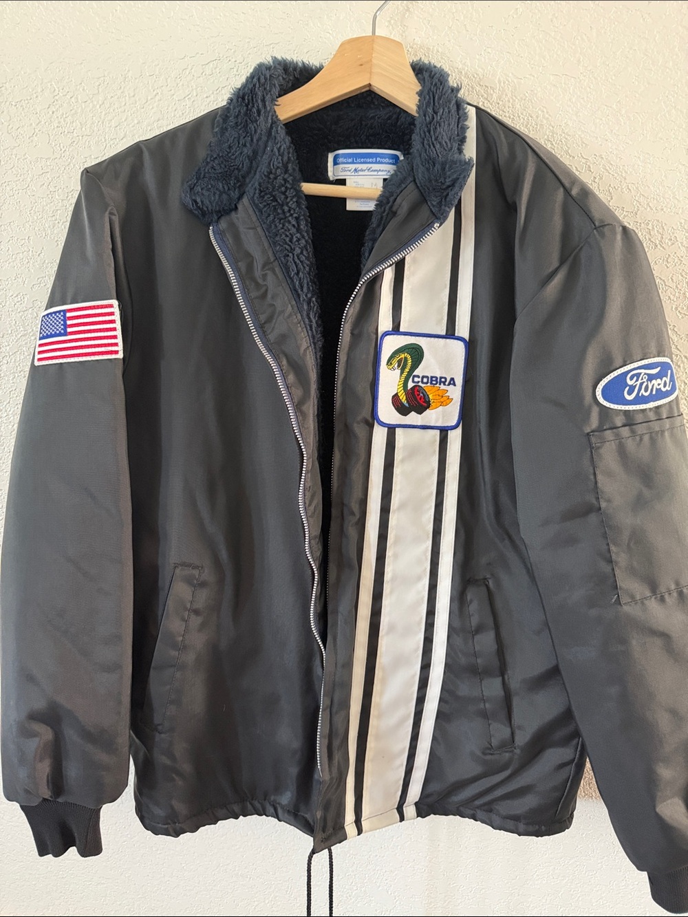Ford Black Racing Jacket with White Stripe & Embroidered Cobra Patch